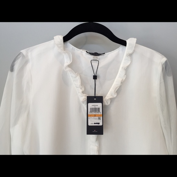 NWT Tommy Hilfiger Sheer White Ruffle Blouse - Picture 6 of 9